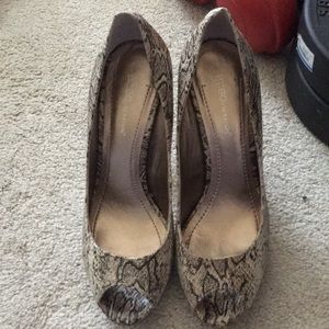 Snakeskin BCBG Peeptoe Heels